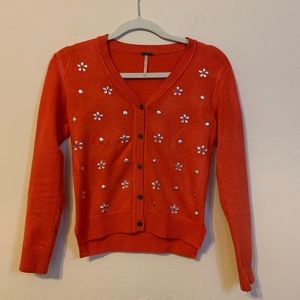 3/$21 • Poof Girl Orange Cardigan with Jewels Sz M